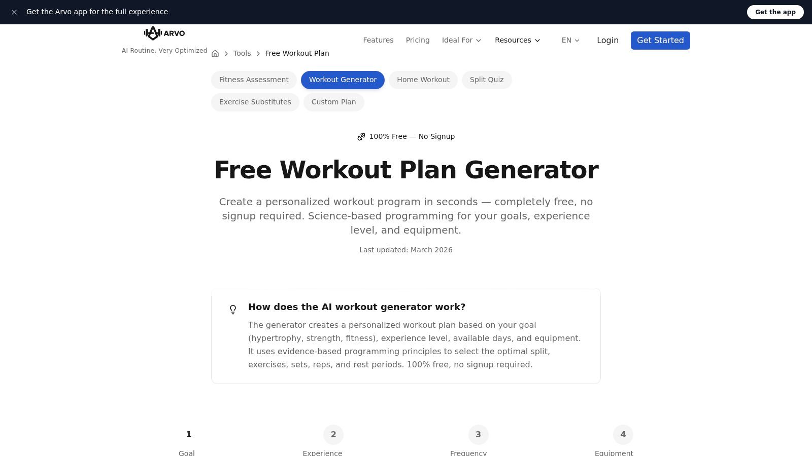 Arvo (Free AI Workout Plan Generator)